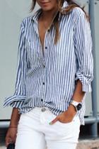 Oasap Classic Blue And White Striped Button Down Shirt