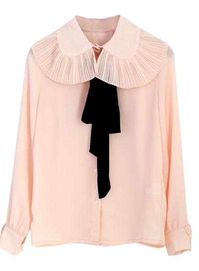 Oasap Women's Sweet Ruffled Long Sleeve Chiffon Tie Shirt