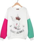 Oasap Contrast Rabbit Dreaming Fleece Sweatshirt
