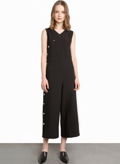 Oasap V Neck Sleeveless Solid Wide-leg Jumpsuit