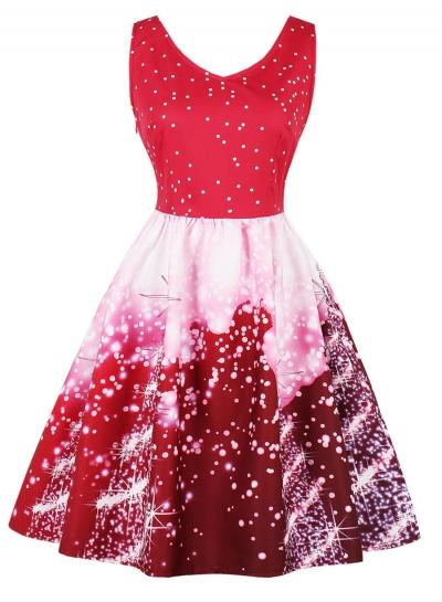 Oasap Round Neck Sleeveless Snow Flake Christmas Dress