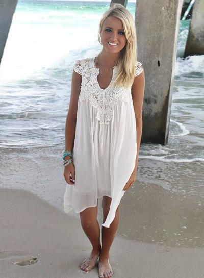 Oasap V Neck Sleeveless Lace Panel Loose Mini Dress