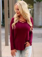 Oasap Round Neck Long Sleeve Solid Color Pullover Tee Shirt