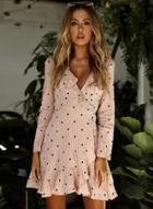 Oasap V Neck Long Sleeve Flounce Hem Dress