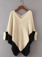 Oasap V Neck Batwing Sleeve Color Block Sweaters