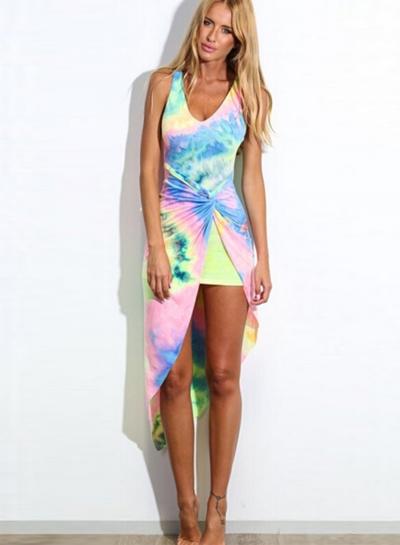 Oasap Round Neck Sleeveless Backless Midi Dresses