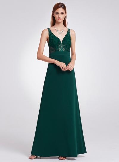 Oasap Elegant V Neck Sleeveless Lace Panel Prom Dress