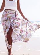 Oasap Tie Waist Floral Printed High Slit Maxi Skirt