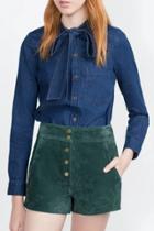 Oasap Chic Bow Lace-up Denim Shirt