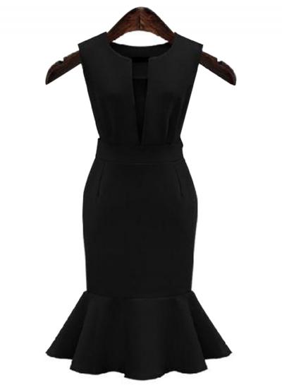 Oasap Solid Color Sleeveless Slim Midi Dress