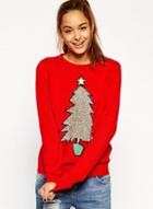 Oasap Women's Red Chrismas Tree Loose Sweater