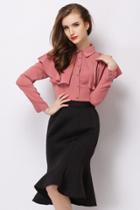 Oasap Ethereal Overlay Trim Chiffon Blouse