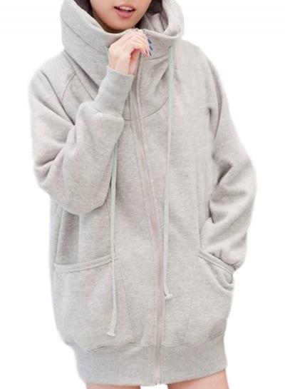 Oasap Women's Fashion Solid Color Fleece Hooded Sweatshirt