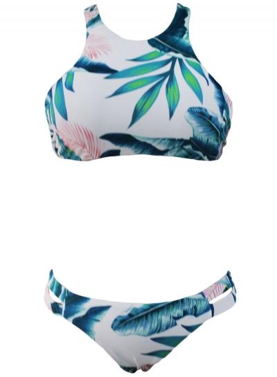Oasap Green Leaf Printing Tankini Bathing Suit