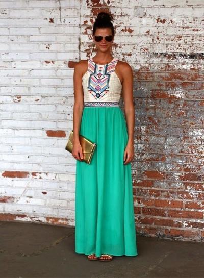 Oasap Sleeveless Pattern Print Chiffon Maxi Dress