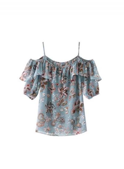 Oasap Floral Print Flounce Panel Slip Blouse