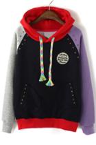 Oasap Studded Color Block Hoodie