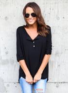 Oasap Casual Long Sleeve Loose Fit Pullover Solid Tee