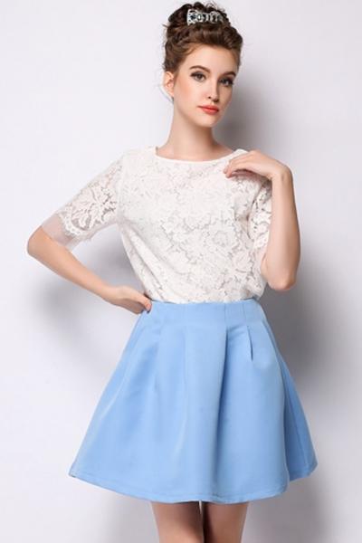 Oasap Sweet Short Sleeves White Lace Blouse