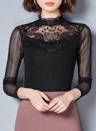 Oasap Stand Collar Lace Splicing Thicken Blouse