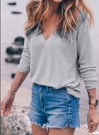 Oasap V Neck Long Sleeve Loose Knit Pullover Sweater