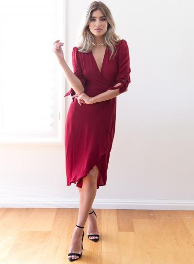 Oasap Solid Color Deep V Neck Half Sleeve Irregualr Dress