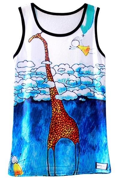 Oasap Casual Giraffe Print Eyelet Contrast Trim Sleeveless Tank