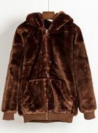 Oasap Thicken Long Sleeve Hooded Faux Fur Coat