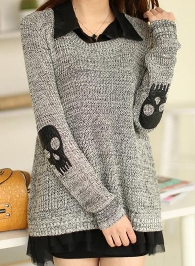 Oasap 2 Piece Loose Fit Skull Long Sleeve Pullover Sweater