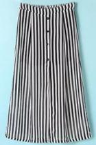 Oasap Open Front Striped Pleated Midi Skirt