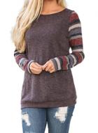 Oasap Round Neck Long Sleeve Colorful Striped Splicing Pullover Sweatshirt