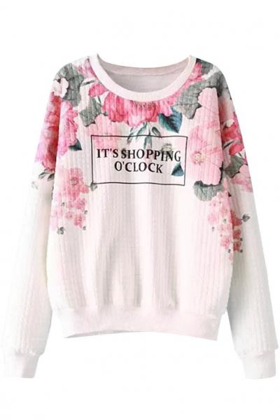 Oasap White Graphic Floral Sweatshirt