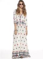 Oasap V Neck 3/4 Sleeve Split Bohemian Printed Maxi Dress