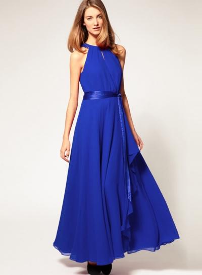 Oasap Sleeveless Off Shoulder Maxi Chiffon Dress With Belt