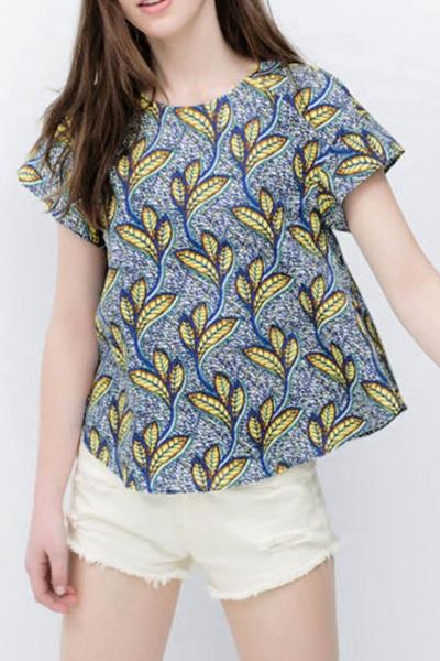 Oasap Clover Print Loose Short Sleeve Tee