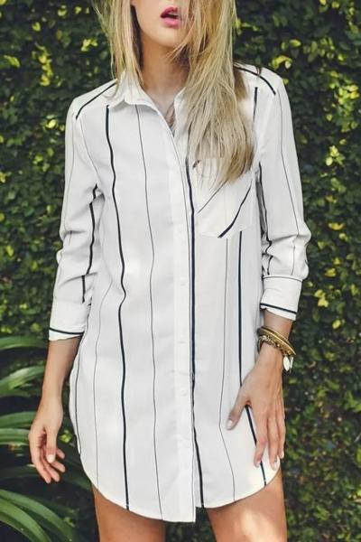 Oasap Stylish Stripe Printed Button Down Shirt