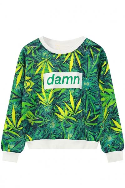 Oasap Fashion Leaves Printing Pullover Sweatshirt