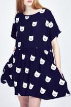 Oasap Adorable Cat Print Short Sleeve Dress