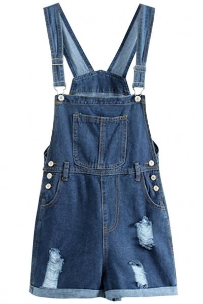 Oasap Classic Cute Distressed Denim Rompers