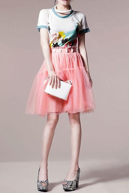 Oasap Pearl Embellished Mesh Skirt