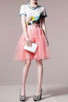 Oasap Pearl Embellished Mesh Skirt