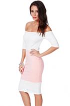 Oasap Sexy Elastic Off-shoulder Colorblock Midi Dress