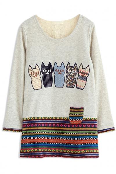 Oasap Graphic Cat Family Long Sweatshirt