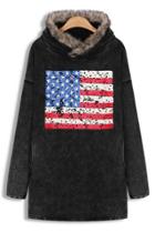 Oasap Usa Flag Wash Fleece Hoodie