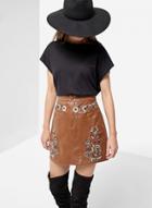 Oasap Fashion Studded Floral Embroidery Pu Skirt