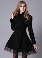 Oasap Fashion Long Sleeve Double Breasted Mesh Panel Trench Coat
