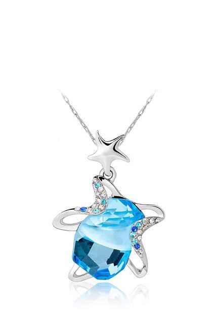 Oasap Five-pointed Star Embellished Swarovski Crystal Pendant Necklace