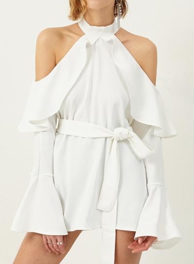 Oasap Halter Off Shoulder Flounce Sleeve Romper