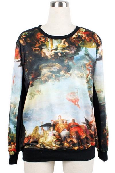 Oasap Lifelike Oil Painting Print Sweatshirt