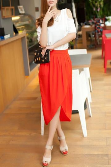 Oasap Dovetail Wrapped Pleated Zipped Skirt